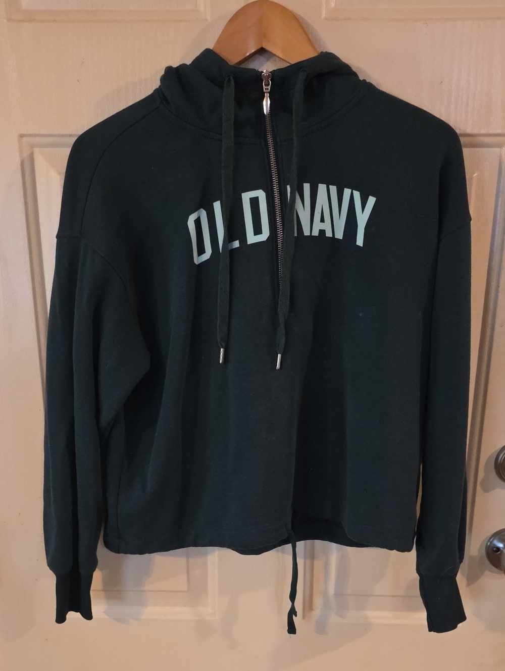 Old Navy | Dark Green Hooded Zip Sweatshirt with Light Mint Logo